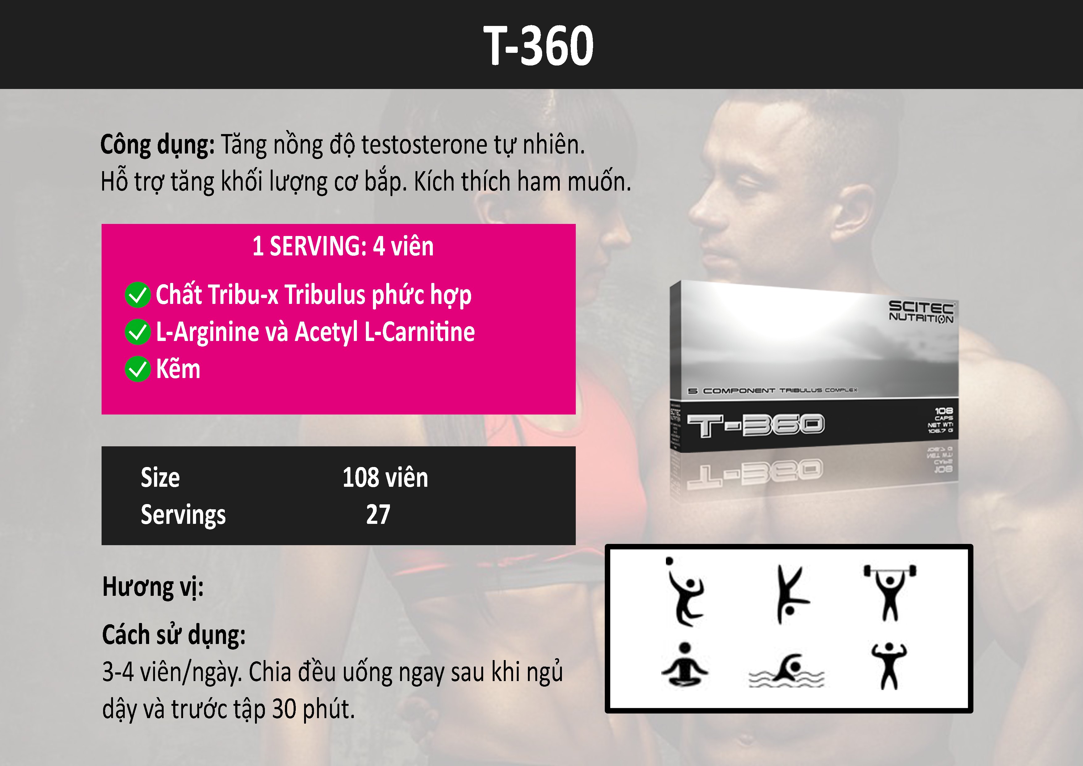 Scitec T360 Tăng Testosterone Tăng Cơ Bắp Tăng Sức Mạnh 108 Viên