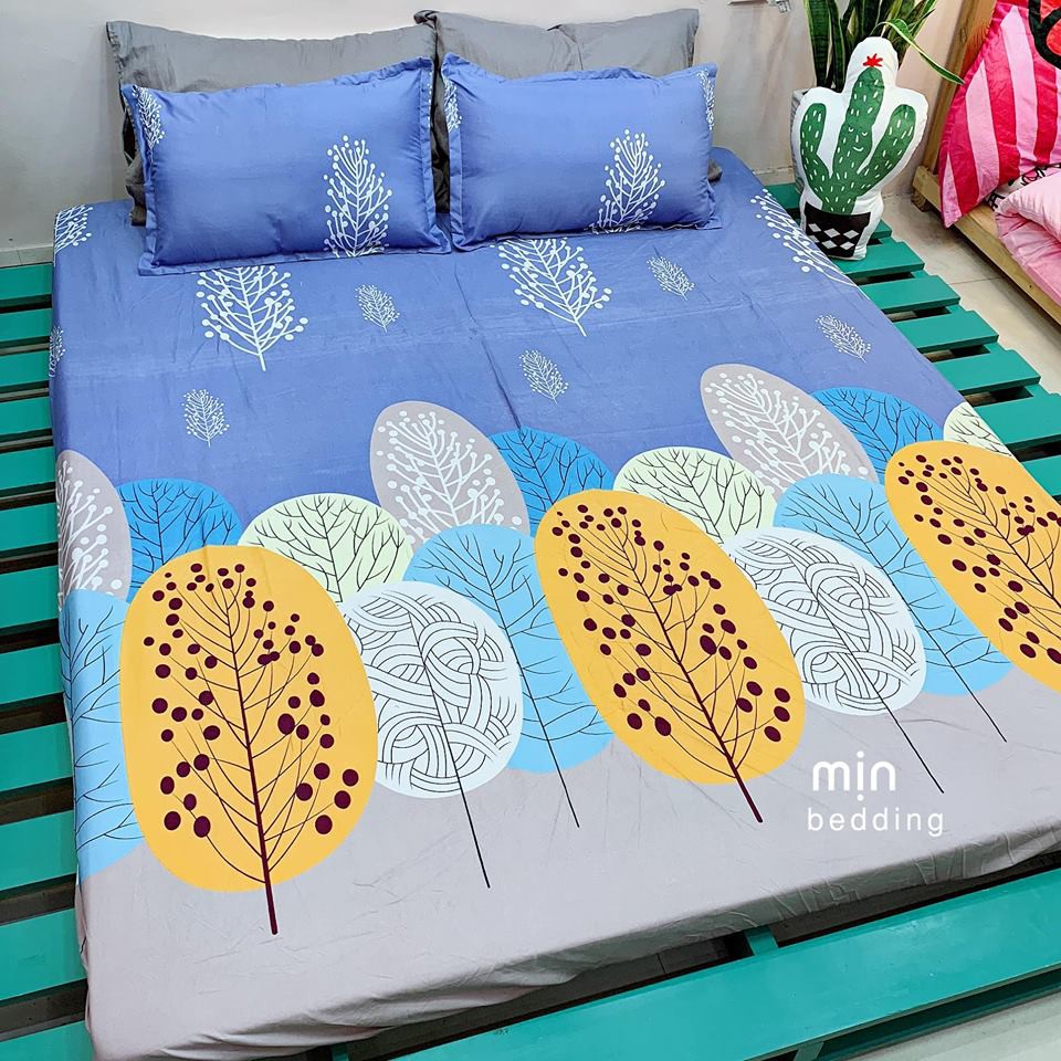 Bộ Ga Gối 3 Món Chất Liệu Cotton Poly Mẫu LÁ CỌ