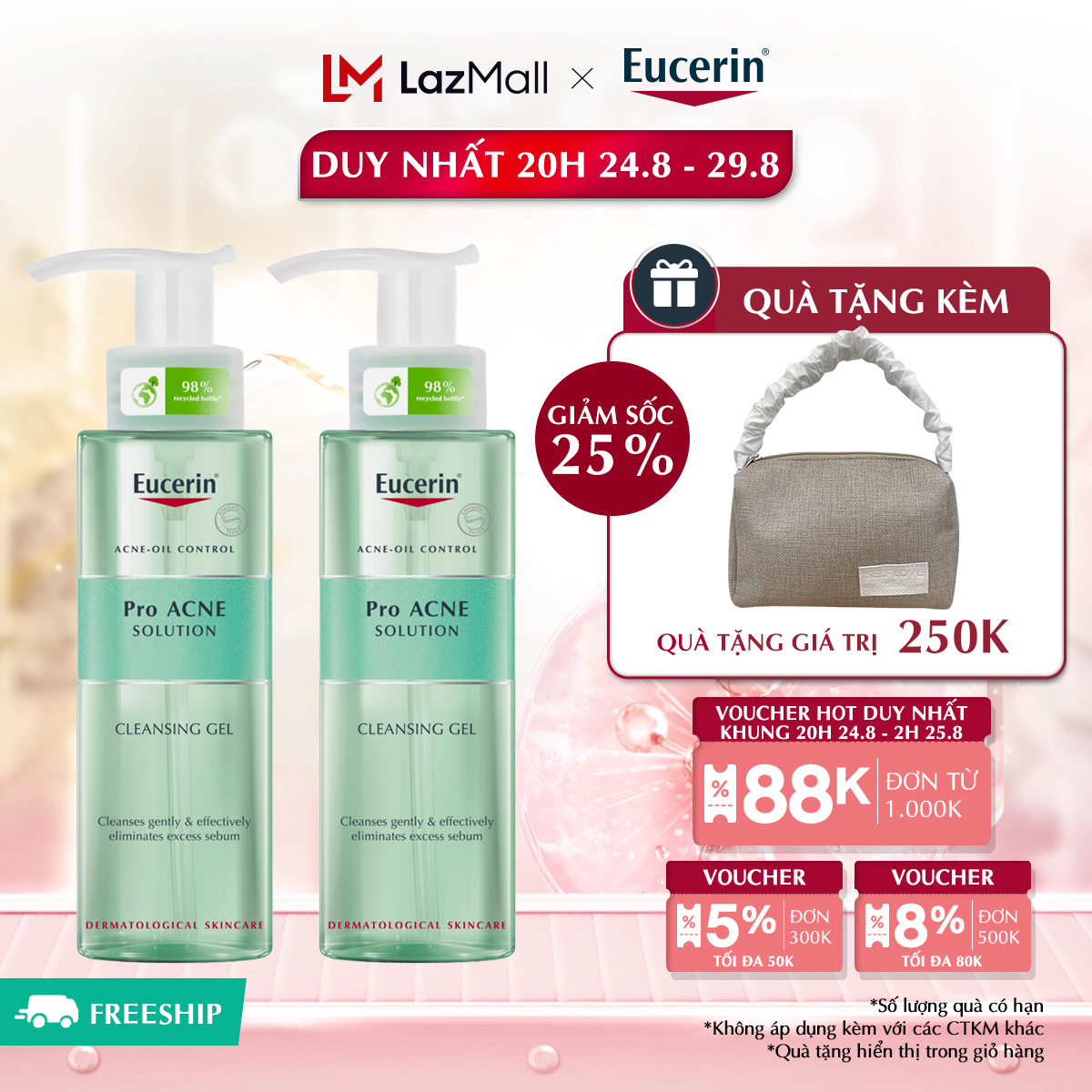 Bộ đôi gel rửa mặt cho da nhờn mụn eucerin pro acne cleansing gel 200ml