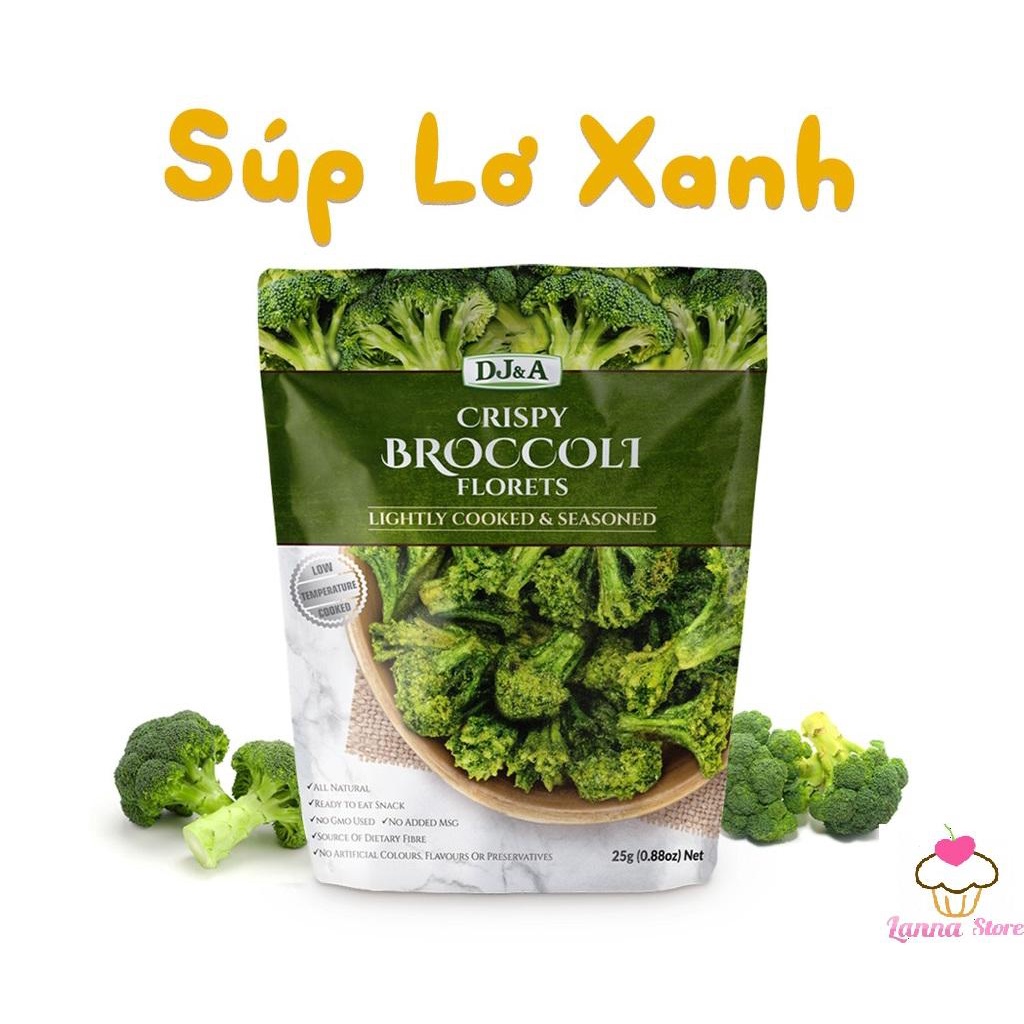 Súp lơ xanh sấy giòn dj&a - bông cải xanh sấy giòn dj&a broccoli florets crispy keto, ăn kiêng, giảm cân - gói 25gr