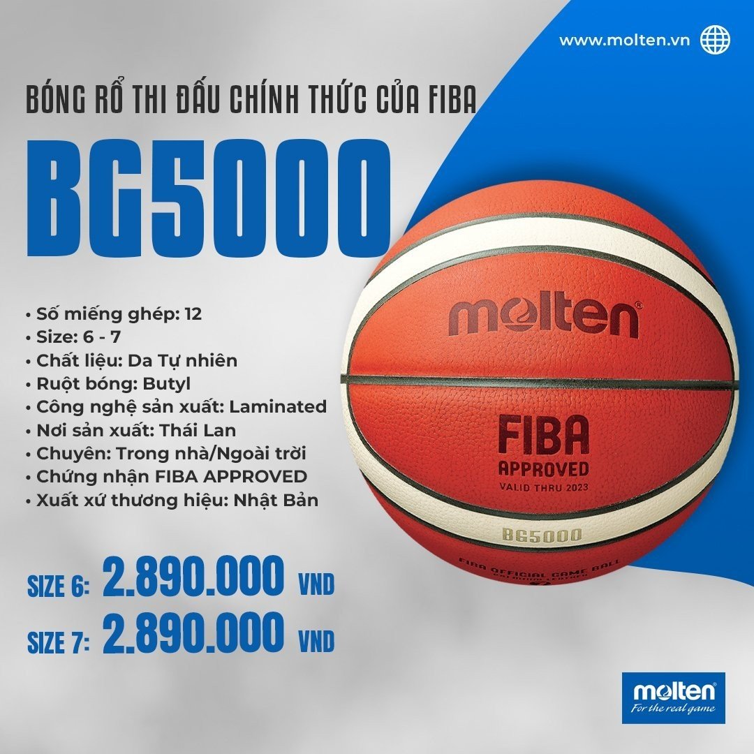 BÓNG RỔ MOLTEN BG5000 SỐ 6,7 DA THẬT