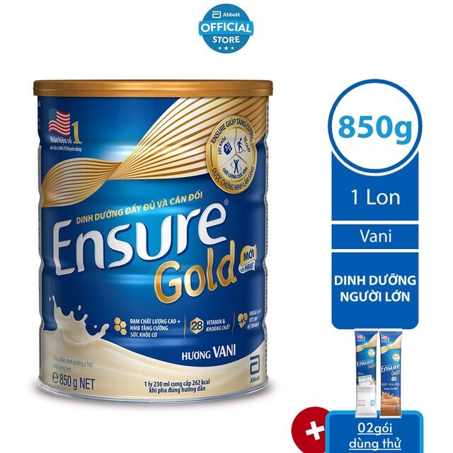 [Tặng 2 gói dùng thử bất kỳ ] Sữa bột Ensure  Gold Hương Vani 850g
