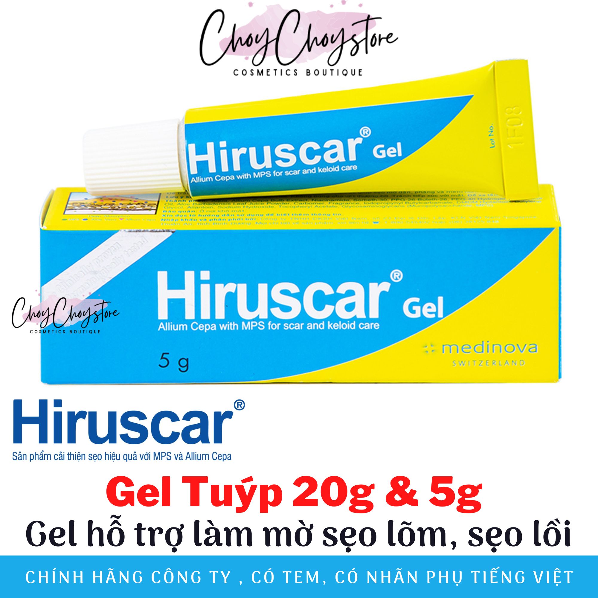 Hiruscar 5g & 20g - Gel cải thiện sẹo vừa, sẹo lõm, sẹo thâm tuýp