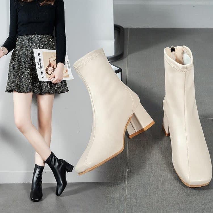 Giày bốt nữ , boot nữ da mềm cao cổ có khóa kéo gót vuông 5cm chất da mềm ôm cổ chân lên dáng trẻ trung sang trọng