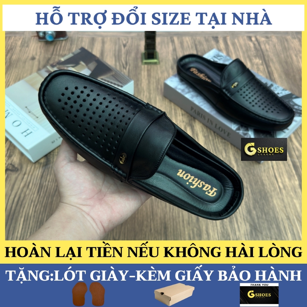 Giày sục nam da bò đục lỗ thoáng khí đế cao su êm chân GM301