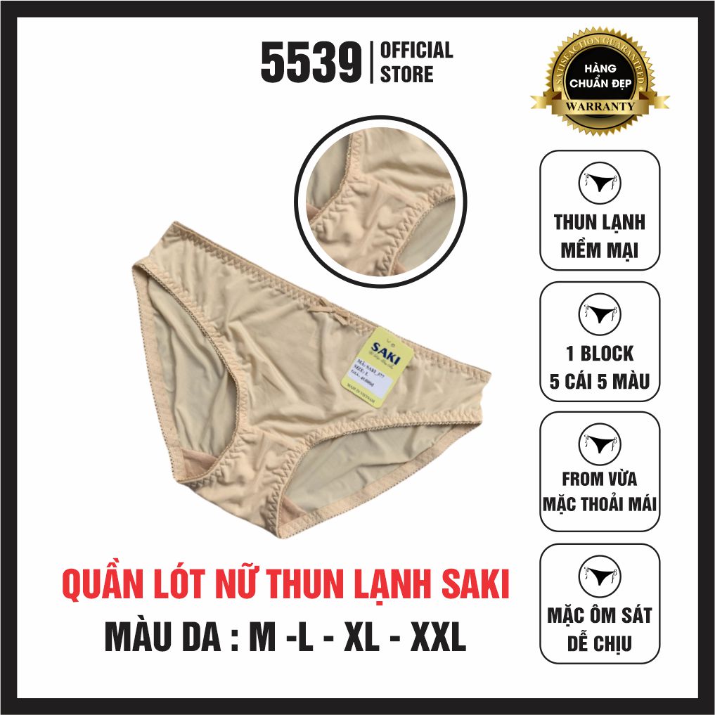 Quần lót nữ thun lạnh trơn bóng Saki Block 5 cái màu da có bigsize dành cho người có vòng 3 lớn chất liệu thun lạnh co giản tốt mặc thoải mái phù hợp mọi lứa tuổi - Shop 5539