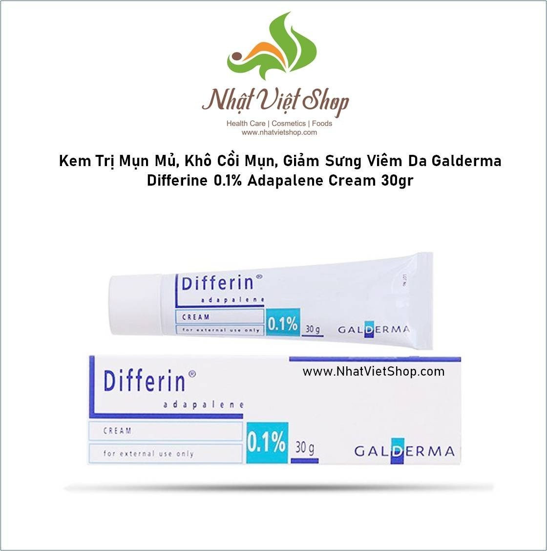 Kem Gom Mụn Mủ, Khô Cồi Mụn, Giảm Sưng Galderma Differine 0.1% Adapalene Cream 30gr