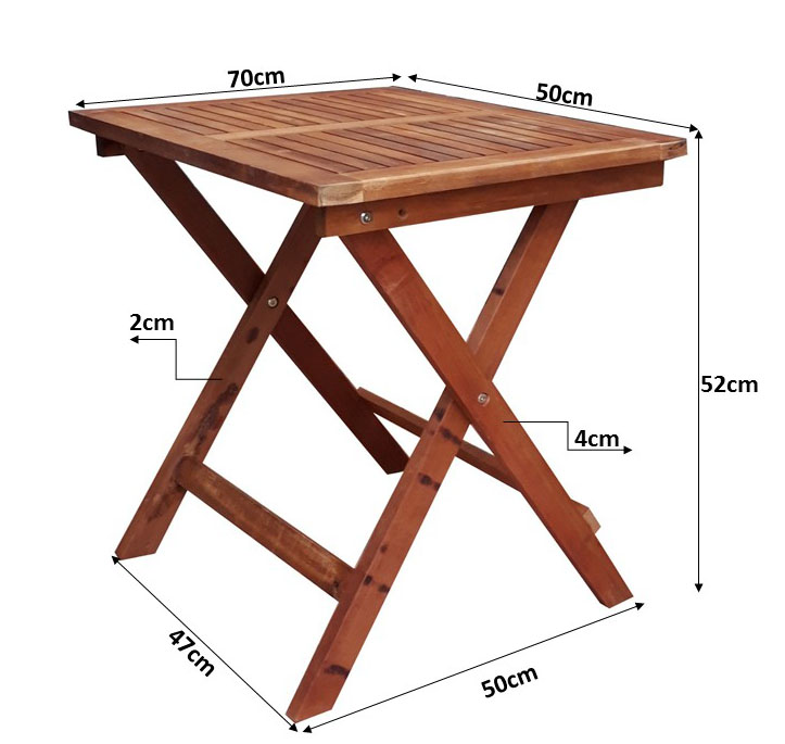 Bàn xếp gọn gỗ tràm 50x70cm
