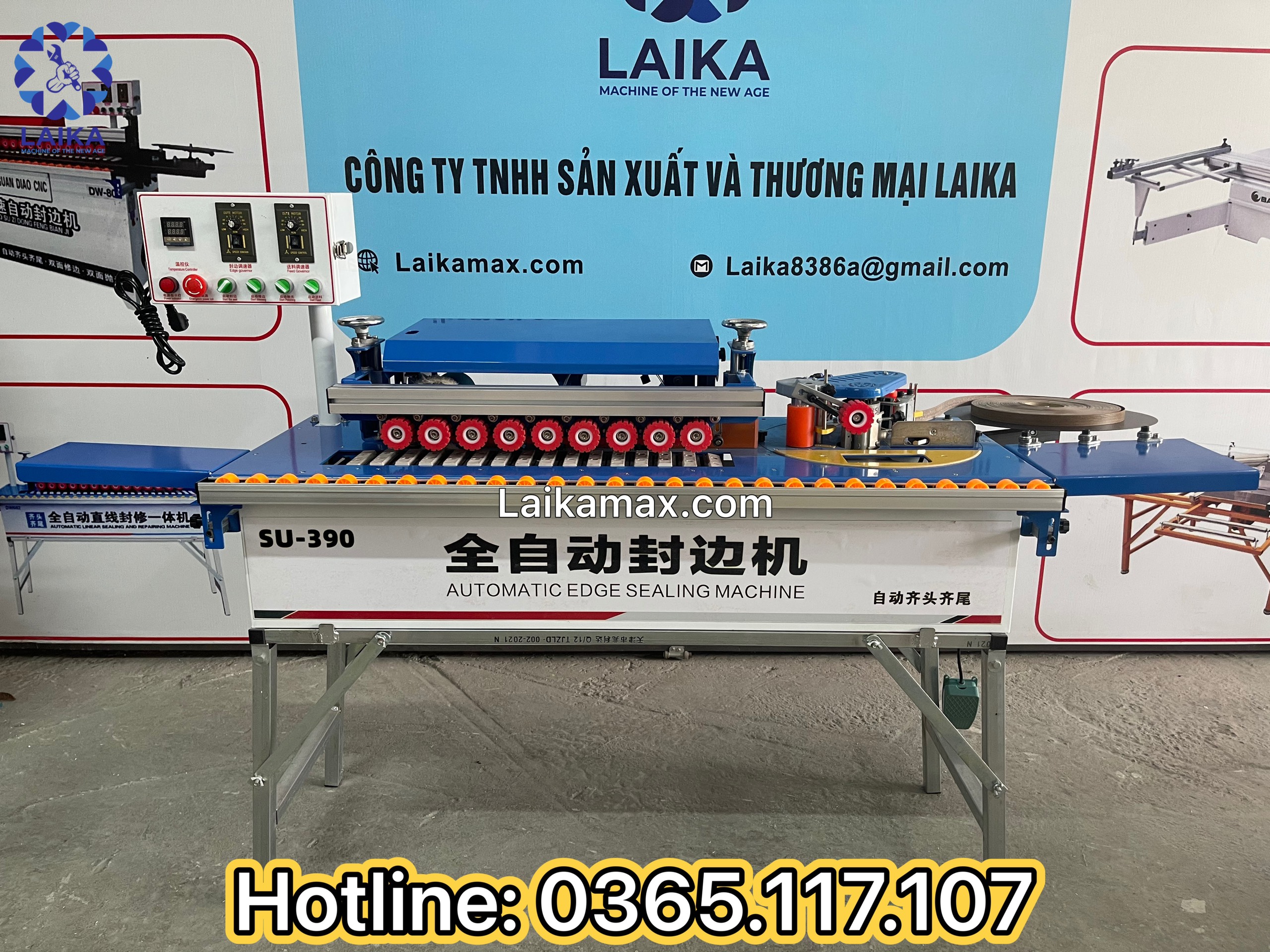 Máy dán cạnh gỗ 5 chức năng mini SU-390 máy có thể dán thẳng, dán cong và dán vát 45 độ cho ra sán phẩm hoàn thiện 100%
