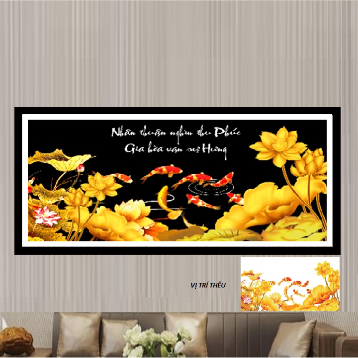 Tranh thêu chữ thập Cá chép ven vàng Gia hòa vạn sự hưng LV3379 (99x50) - Tự thêu