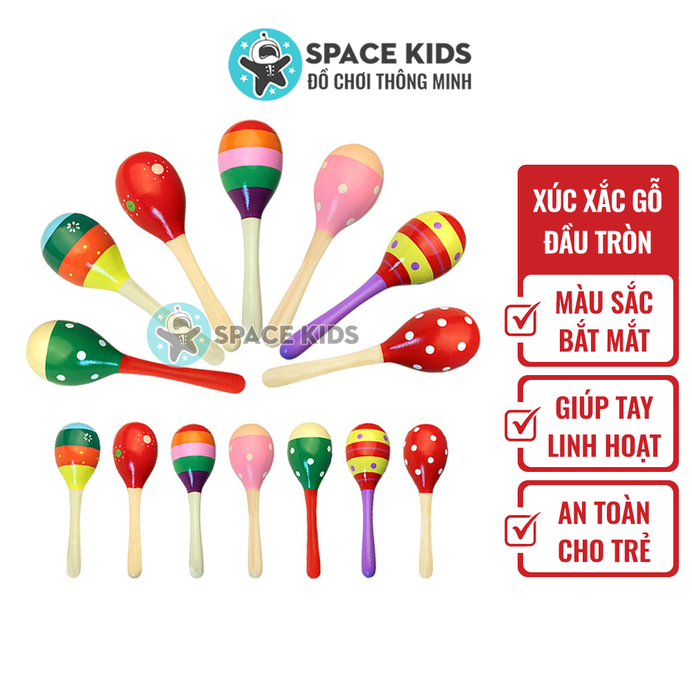 Đồ chơi trẻ em Lục lạc cho bé, Xúc xắc gỗ đầu tròn nhiều màu sắc cho bé Space Kids