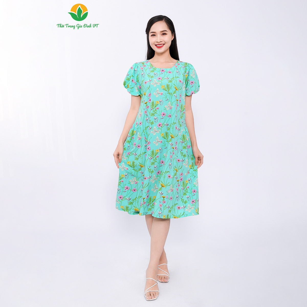 Đầm váy  nữ cộc tay nữ mùa hè Việt Thắng , vải Lanh (tole) - V03.2302