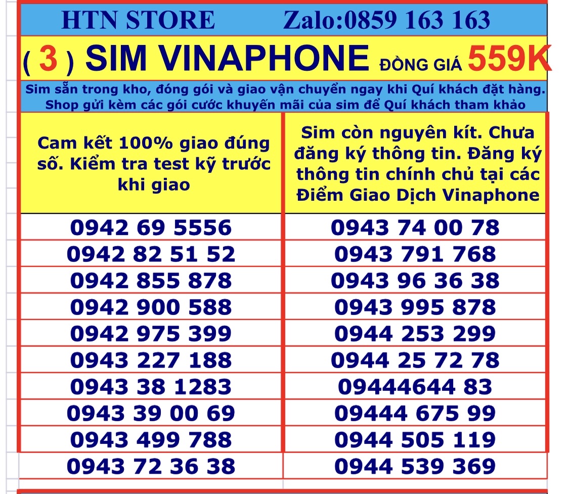 Sim vinaphone số đẹp giá rẻ đồng giá 559k - sim trả trước