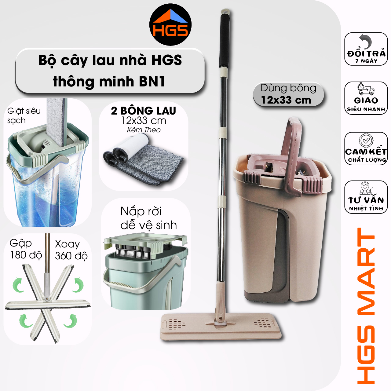 [HCM]BỘ LAU NHÀ BN1 XOAY CAO CẤP HAI BÔNG KÈM THEO MĂM HÌNH CHỮ NHẬT CỰC SẠCH