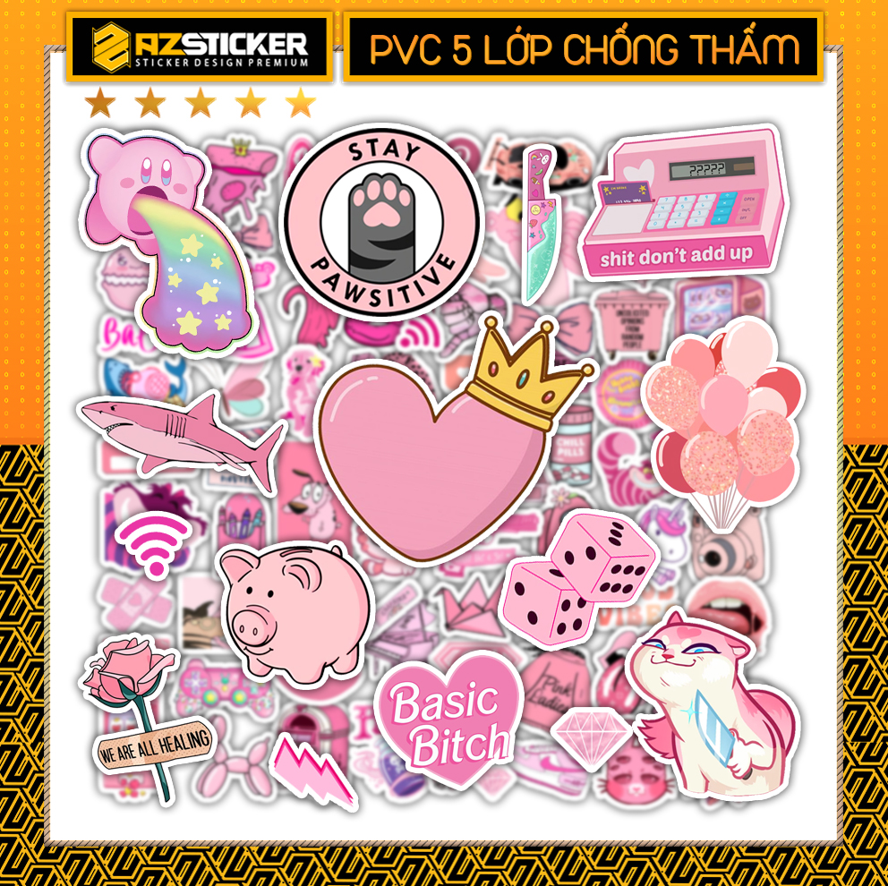 Set Sticker Chủ Đề Pink pastel | Sticker Chống Bay Màu, Chống Thấm Nước, Sticker Dán Nón Bảo Hiểm,Sticker Dán Điện Thoại