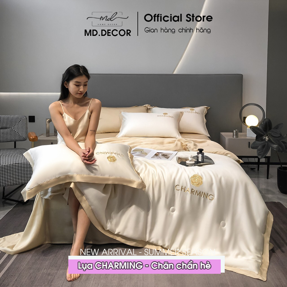 BST Bộ chăn ga gối chần bông Lụa Charming MD.Decor - Bedding nhập khẩu mềm mịn cao cấp nhiều kích thước nệm M6/M8