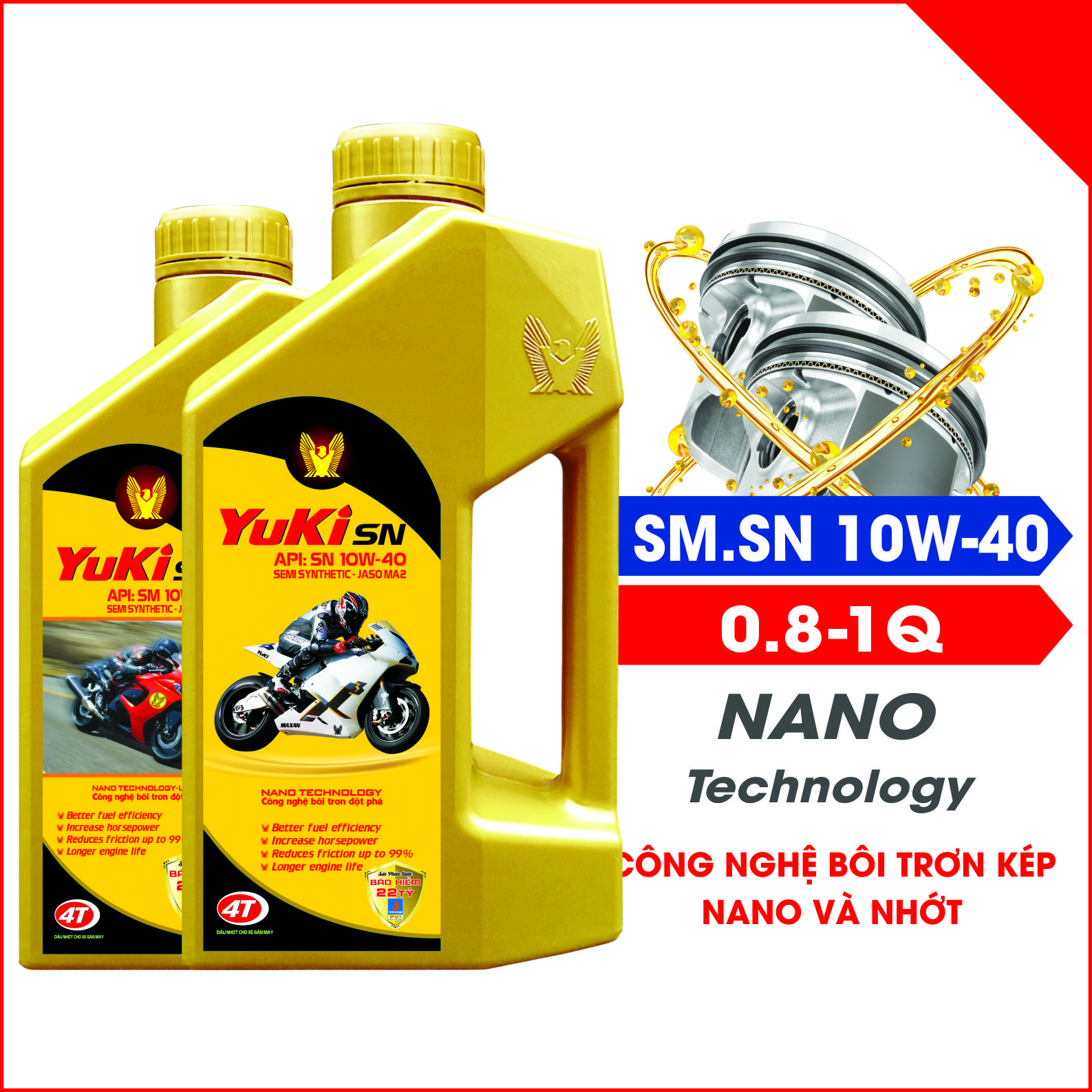 Combo 2Chai Nhớt Xe Máy Yuki 10W40. Công Nghệ Bôi Trơn Kép Giúp Vận Hành Nhẹ Nhàng, Mát Máy, Tiết Kiệm, Kéo Dài Chu Ký Thay Nhớt Bigboss.