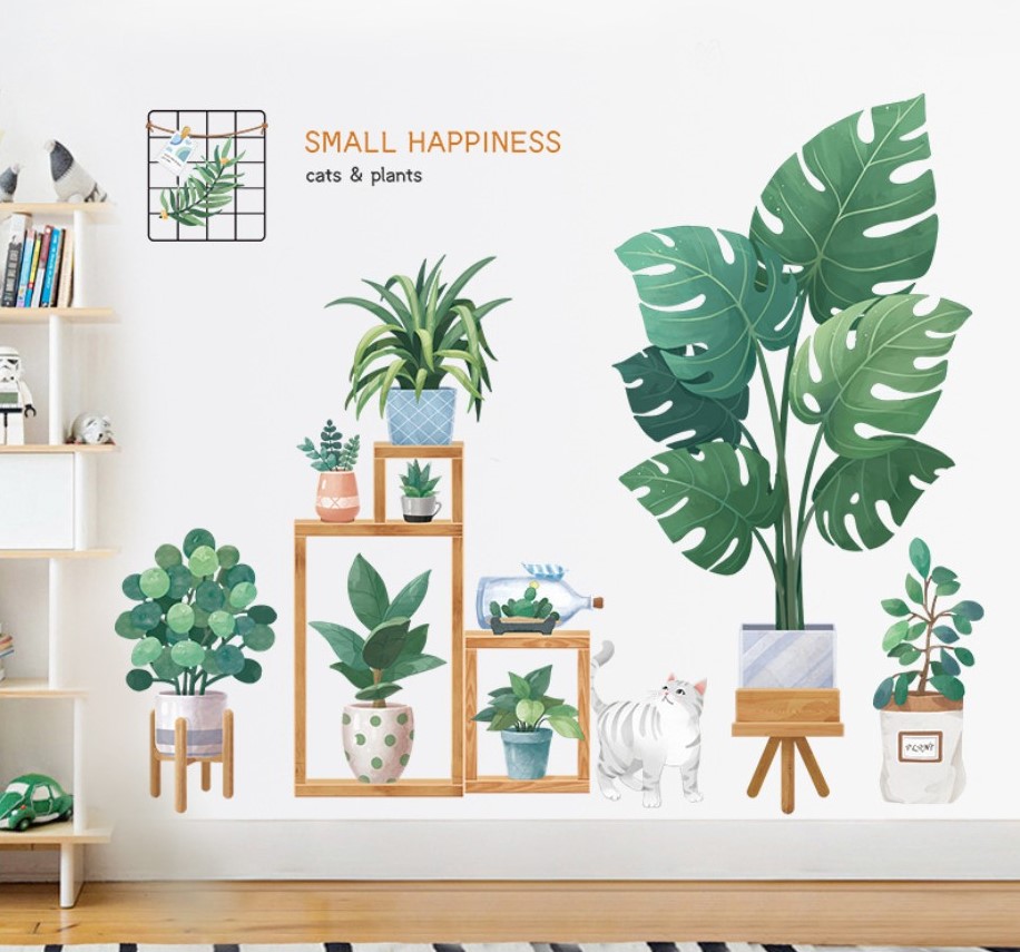 Decal trang trí dán tường chi tiết Nhiều Chậu Cây Xanh