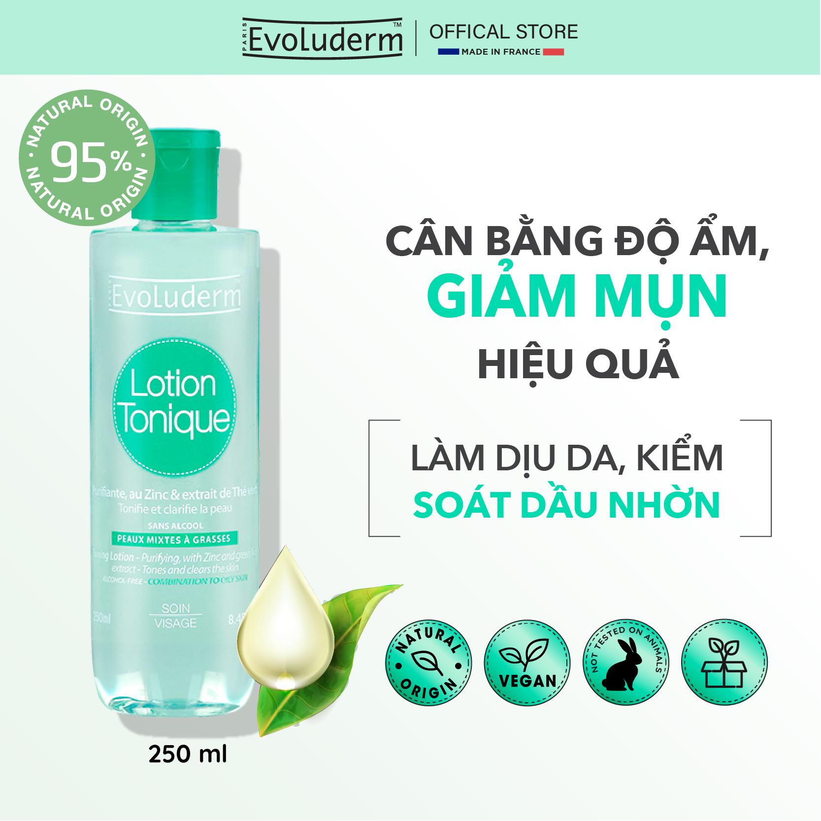 Nước hoa hồng Evoluderm giúp ngăn ngừa mụn dành cho da hỗn hợp và da dầu mụn 250ml