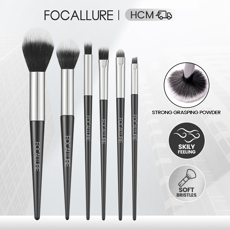 FOCALLURE Bộ Cọ Trang Điểm 6 Cây Cọ Phấn Phủ, Má Hồng, Màu Mắt