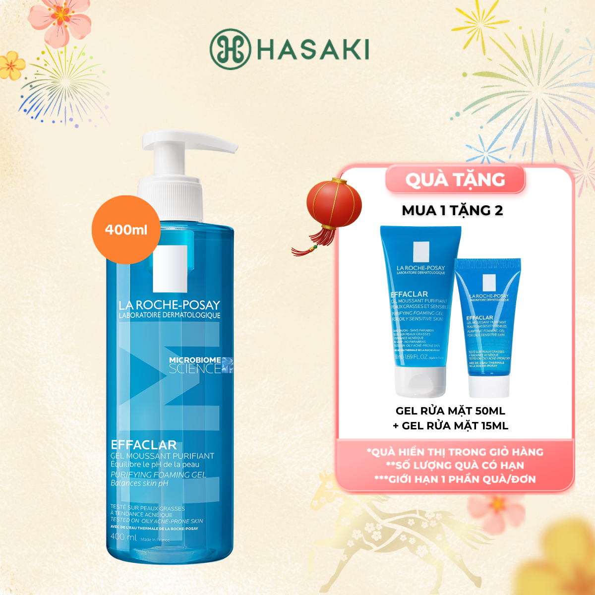  MUA LÀ CÓ QUÀ  Gel Rửa Mặt La Roche-Posay Dành Cho Da Dầu Nhạy Cảm 50ml 200ml 400ml 2x50m La Roche Posay Hasaki Sản phẩm chính hãng 