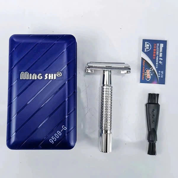 Bàn cạo râu truyền thống Ming shi 9508-G kẹp với 2 cánh bướm, vệ sinh thân thể - Lõi đồng mạ chrome