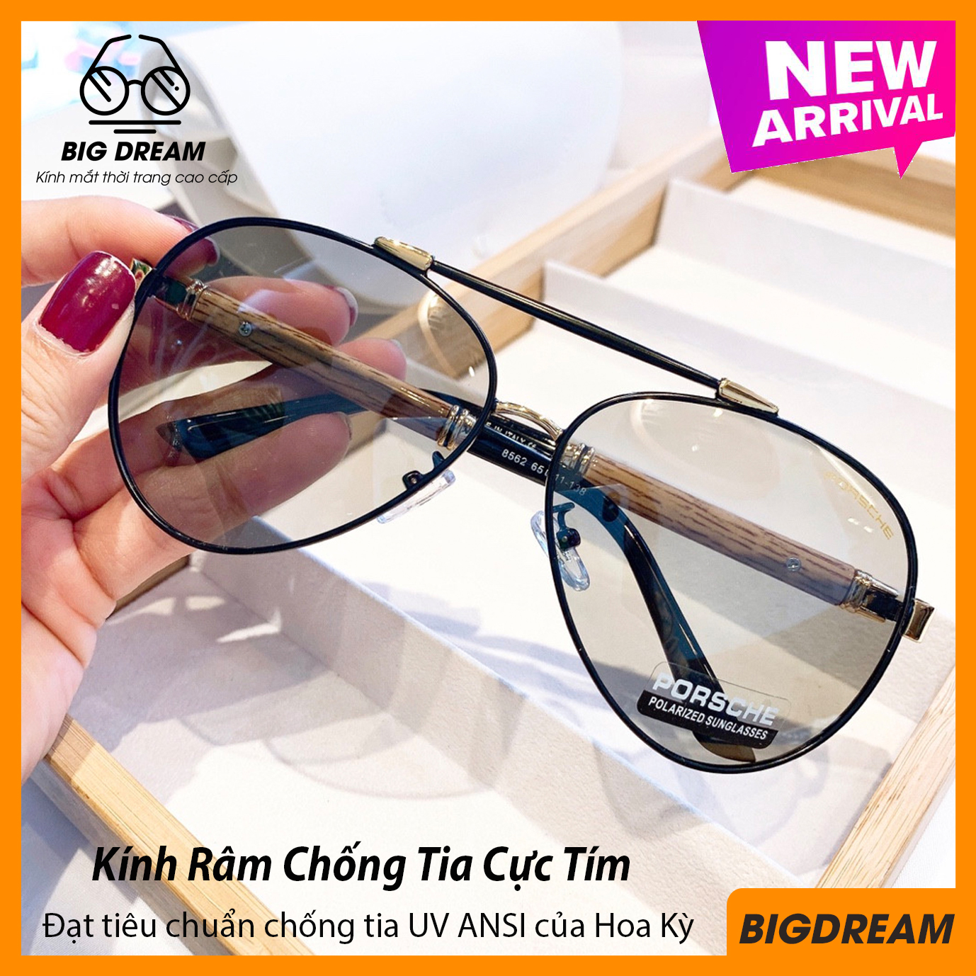 Kính mát nam cao cấp tròng kính đổi màu khi đi ra nắng đổi màu theo nhiệt độ - Mắt kính chống tia UV gọng gỗ độc đáo BDPOR8562 - Bảo hành 12 tháng 1 đổi 1 - Tặng kèm hộp da cao cấp + Khăn lau