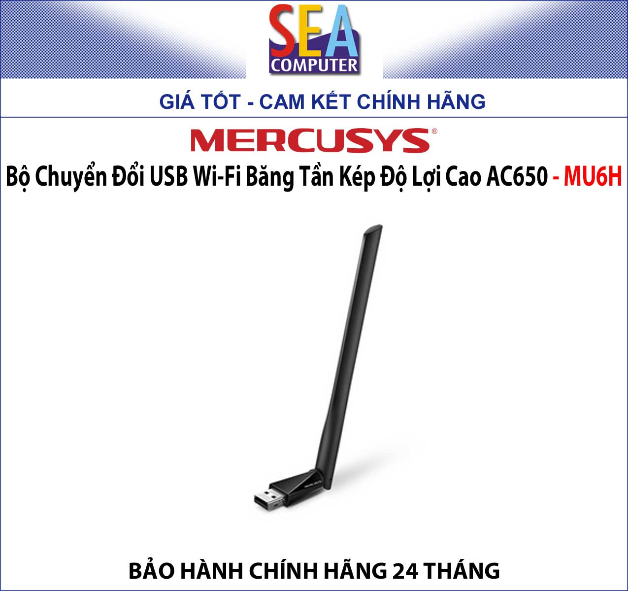 Mercusys Bộ Chuyển Đổi USB Wi-Fi Băng Tần Kép Độ Lợi Cao AC650 - MU6H