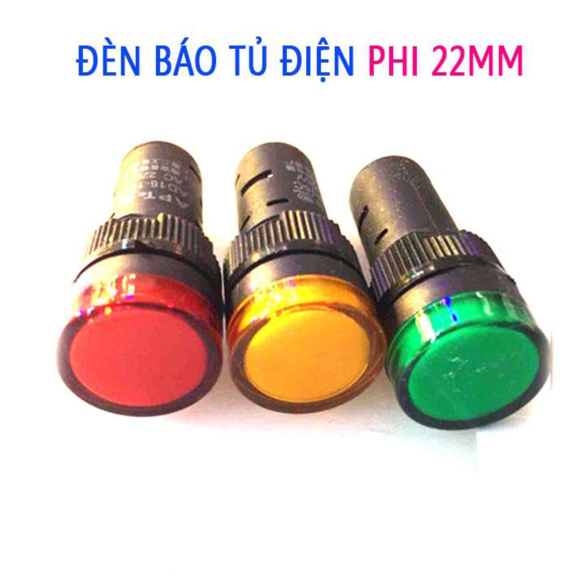 Đèn báo pha tủ điện 22mm 220VAC Combo 3 Đèn