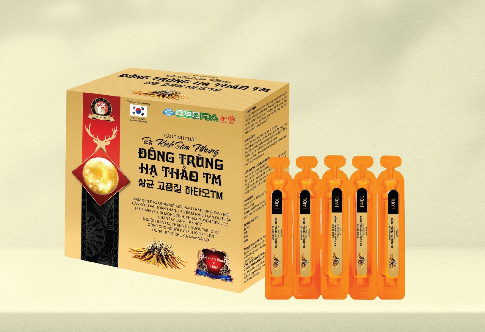 Cao tinh chất ba kích sâm nhung đông trùng hạ thảo hỗ trợ bổ thận, tráng dương, mạnh gân cốt, điều hòa kinh nguyệt. hộp 20 ống- dược phẩm bách lộc