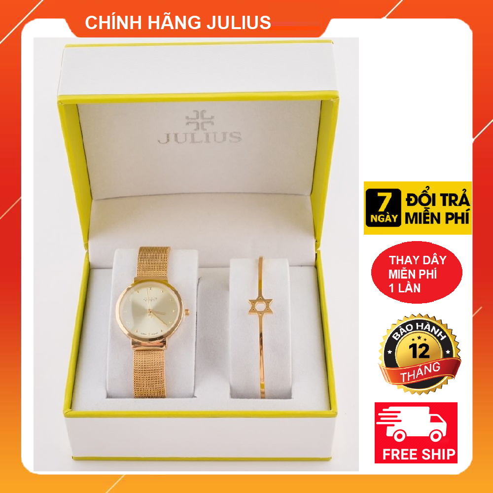 Combo đồng hồ Nữ Julius và lắc tay Julius 426 Với hộp sang trọng chính sách bảo hành 1 năm thay dây miễn phí và thay pin miễn phí trọn đời