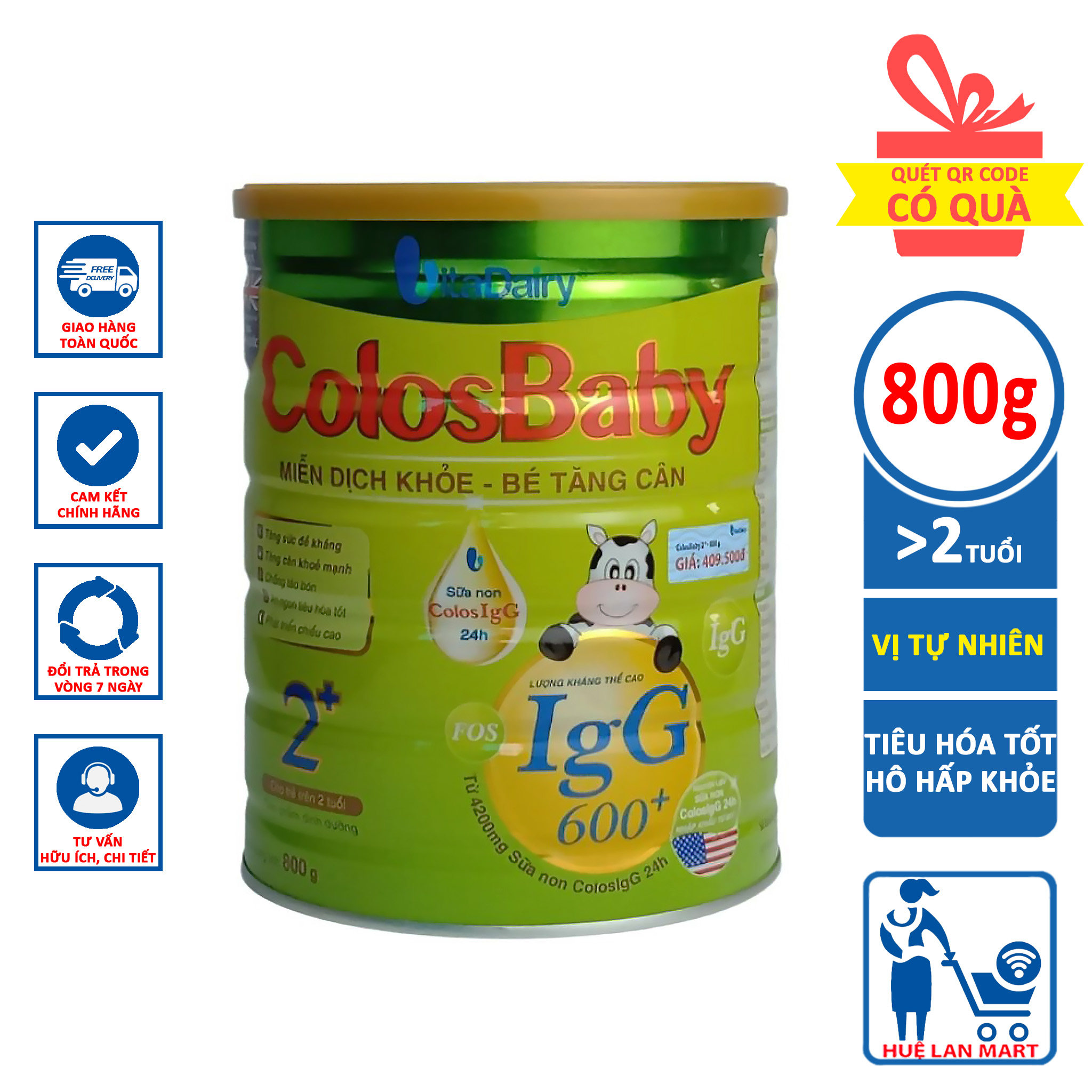 Sữa Bột VitaDairy ColosBaby 2+ Hộp 800g (Bổ sung kháng thể IgG 600+ tự nhiên từ sữa non; Cho trẻ 2 tuổi)