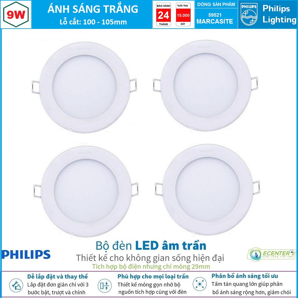 Đèn led âm trần 9w philips downlight 59521 marcasite d100