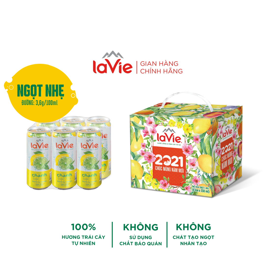 [Freeship Max] [CBH] Lốc 6 lon Nước uống vị trái cây có ga La Vie Chanh Bạc Hà (6 lon x 330ml/lon)
