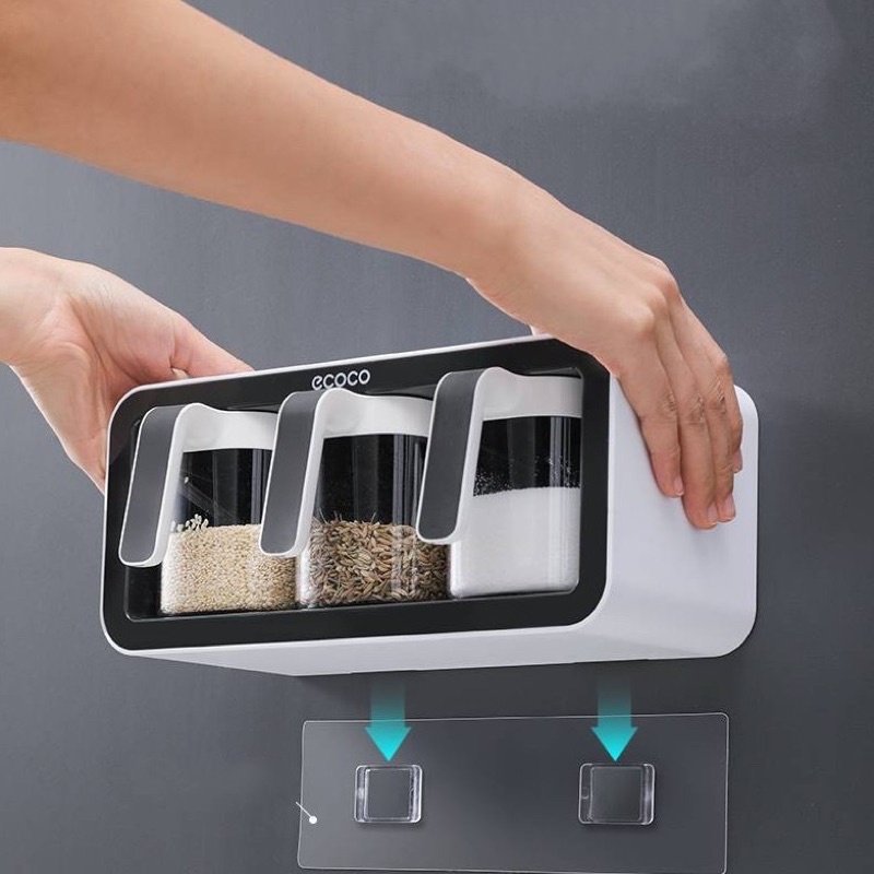 Kệ gia vị nhà bếp hay đựng đồ 3 ngăn kèm thìa Ecoco E2007