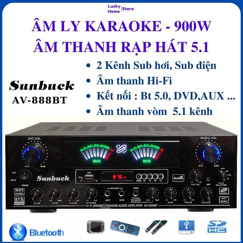 Amply karaoke bluetooth Sunbuck AV-888BT âm ly gia đình, Âm ly 5.1 kết nối sub hơi và sub điện. amly karaoke bluetooth gia đình, Bảo hành 12 tháng,  âm ly karaoke  amly hát karaoke  amply karaoke gia đình  âm ly  âm ly karaoke bluetooth