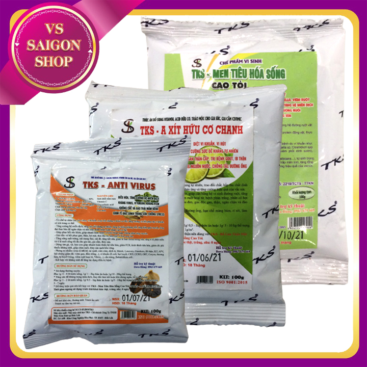 [GIẢM 5% CHO BỘ 3] 100G MEN TIÊU HÓA SỐNG CAO TỎI + 100G A XÍT HỮU CƠ CHANH + 100G ANTI VIRUS: Men Vi Sinh Hỗ Trợ Tiêu Hóa, Kháng Khuẩn, Kháng Viêm, Kháng Virus, Tăng Cường Hệ Miễn Dịch Cho Vật Nuôi