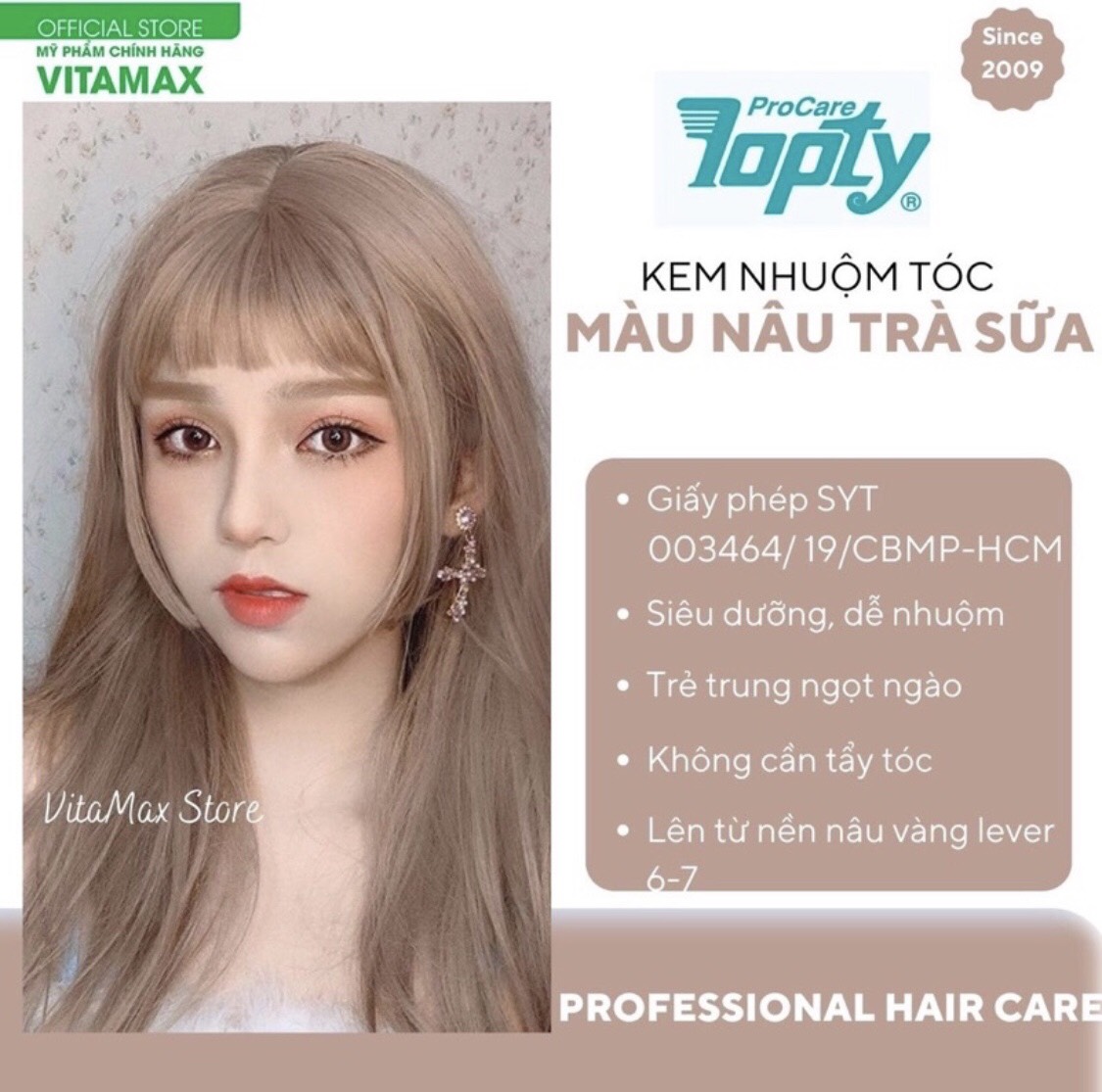 Kem nhuộm tóc thảo dược màu nâu trà sữa topty 77/0 - không cần tẩy tóc - lên màu chuẩn - siêu bóng mượt - dễ nhuộm