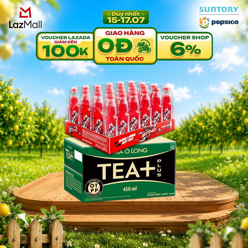 [SALE 15.7] Combo 1 Thùng 24 Chai Sting Dâu (330ml/chai) và 1 Thùng 24 Chai Tea+ (450ml/chai)