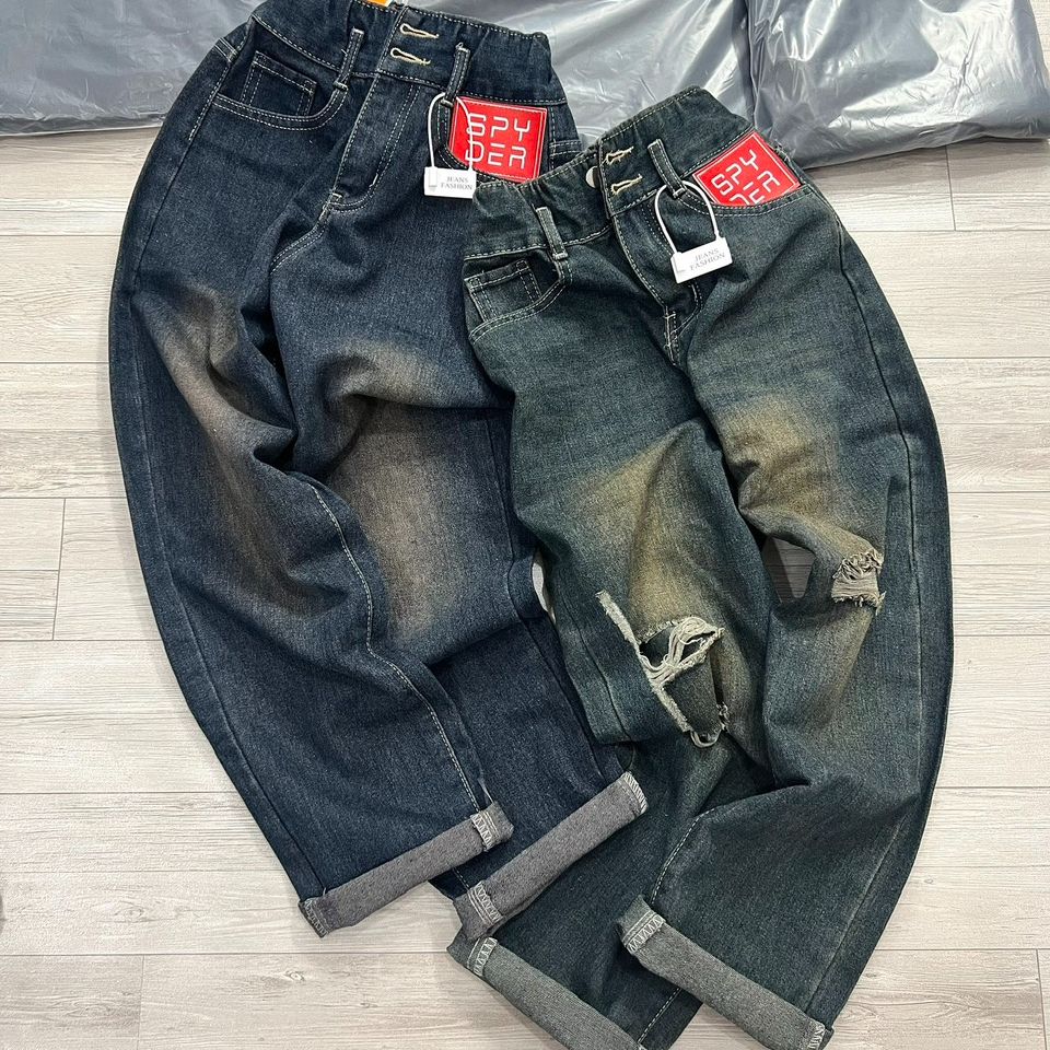 Quần jeans nữ baggy bo chun sau cạp cao Cun Fashion cao cấp, Quần baggy rách kiểu 2 nút thời trang dễ phối đồ