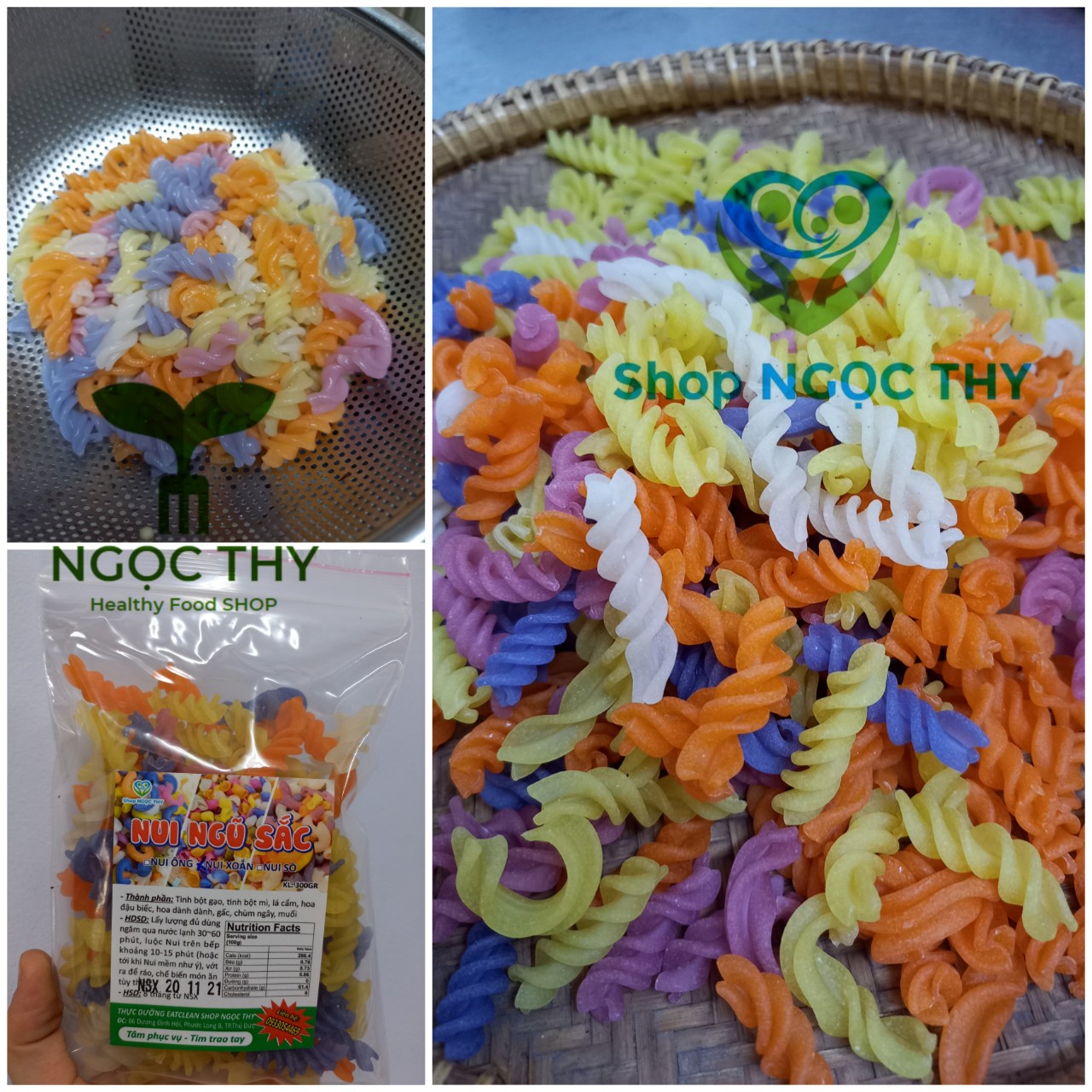[Mẫu 100gr dùng thử] Nui xoắn rau củ ngũ sắc, dùng xào eatclean
