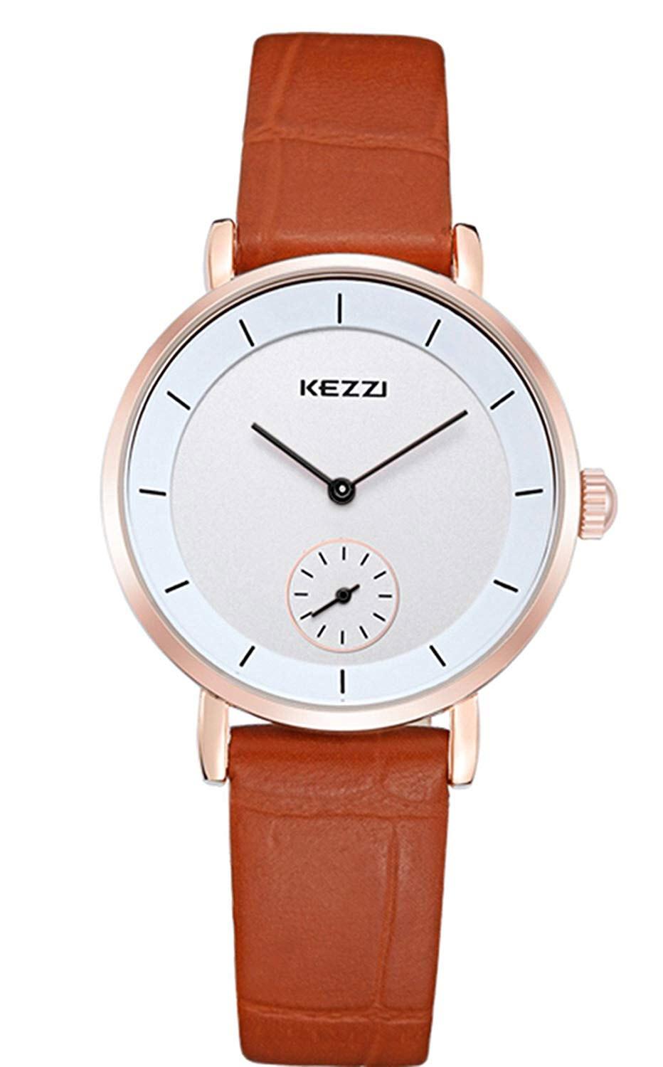 Đồng hồ nữ KEZZI dây da cao cấp phong cách Hàn Quốc Phong cách mới nhất Quà tặng Tình yêu Hộp Đẹp WH-K107 (Dây Nâu Sáng)