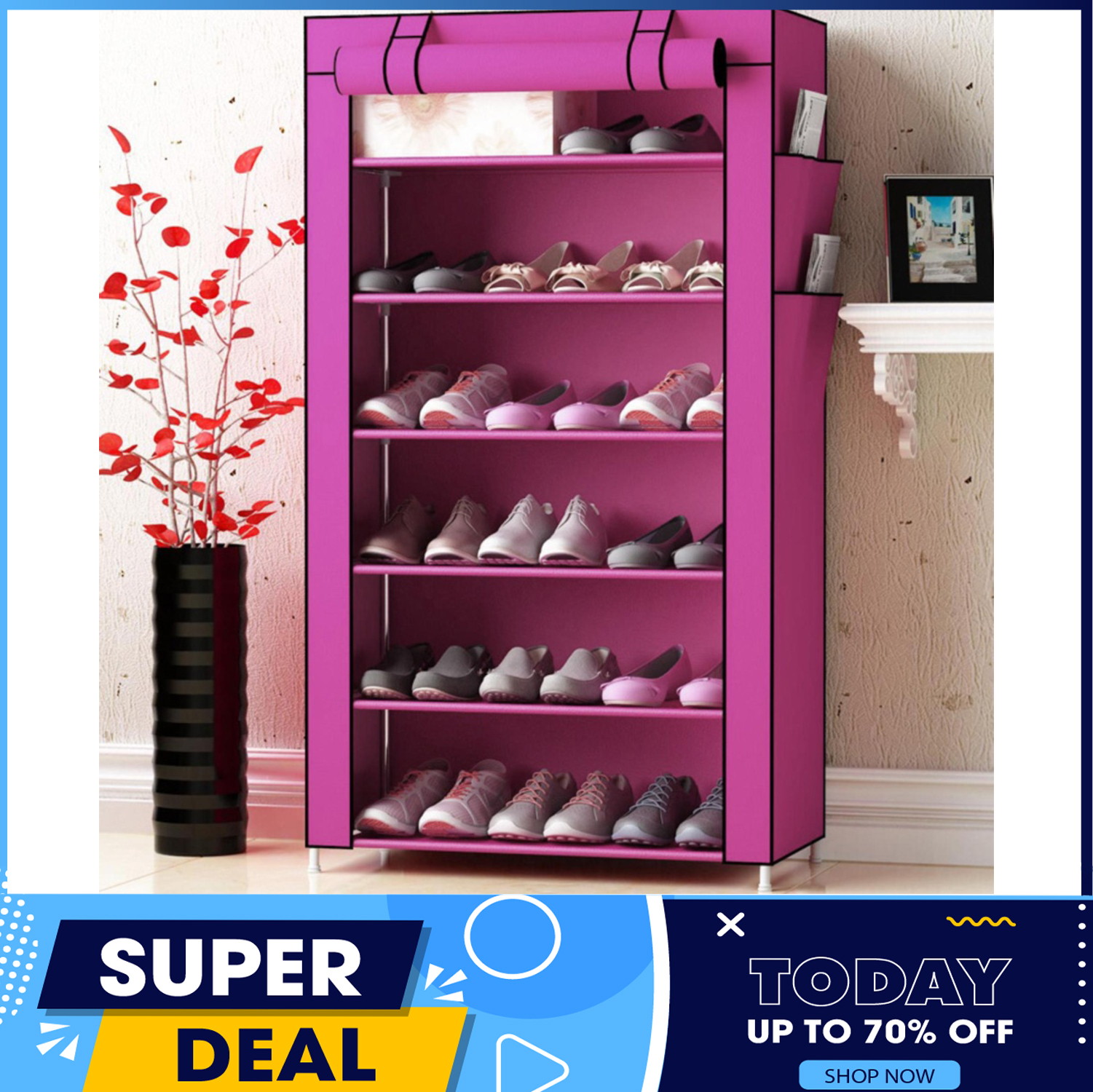 Tủ vải đựng giày 7 tầng 6 ngăn giá rẻ, tủ để giày dép thông minh 7 tầng 6 ngăn bọc vải cao cấp siêu tiện dụng, kệ để giày dép, giá để giày dép, Tủ vải đựng giày dép thông minh