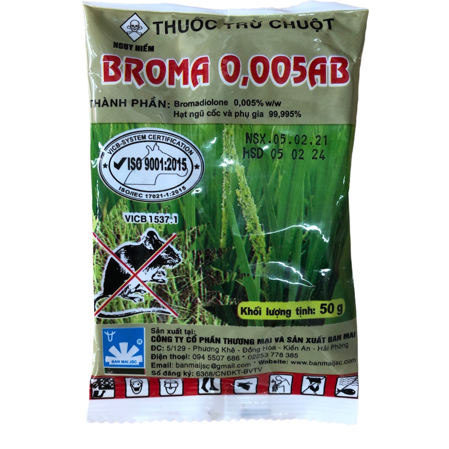  Thuốc diệt chuột sinh học dạng hạt thóc - Broma 50g - chuột ăn chết sau 3 ngày hiệu quả 100% 