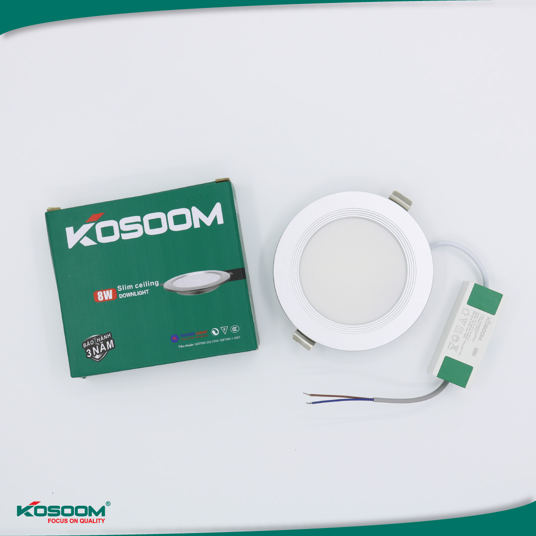 Đèn LED âm trần siêu mỏng 3 màu 8W Kosoom viền bạc DL-KS-SMB-8-DM