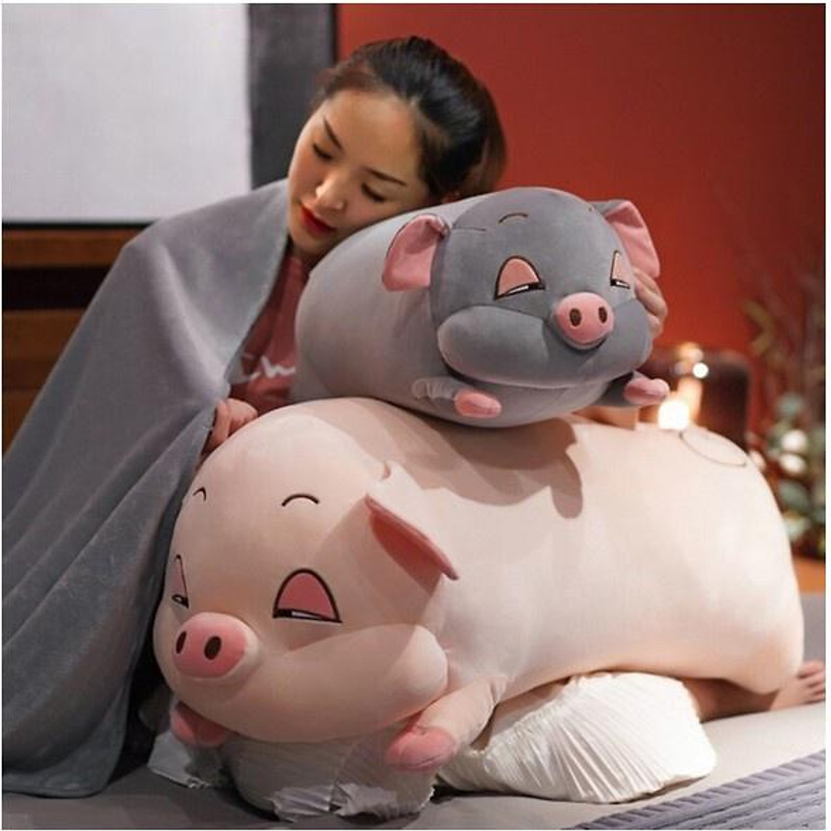 Gấu kèm mền heo híp dễ thương, chăn gối văn phòng 3in1
