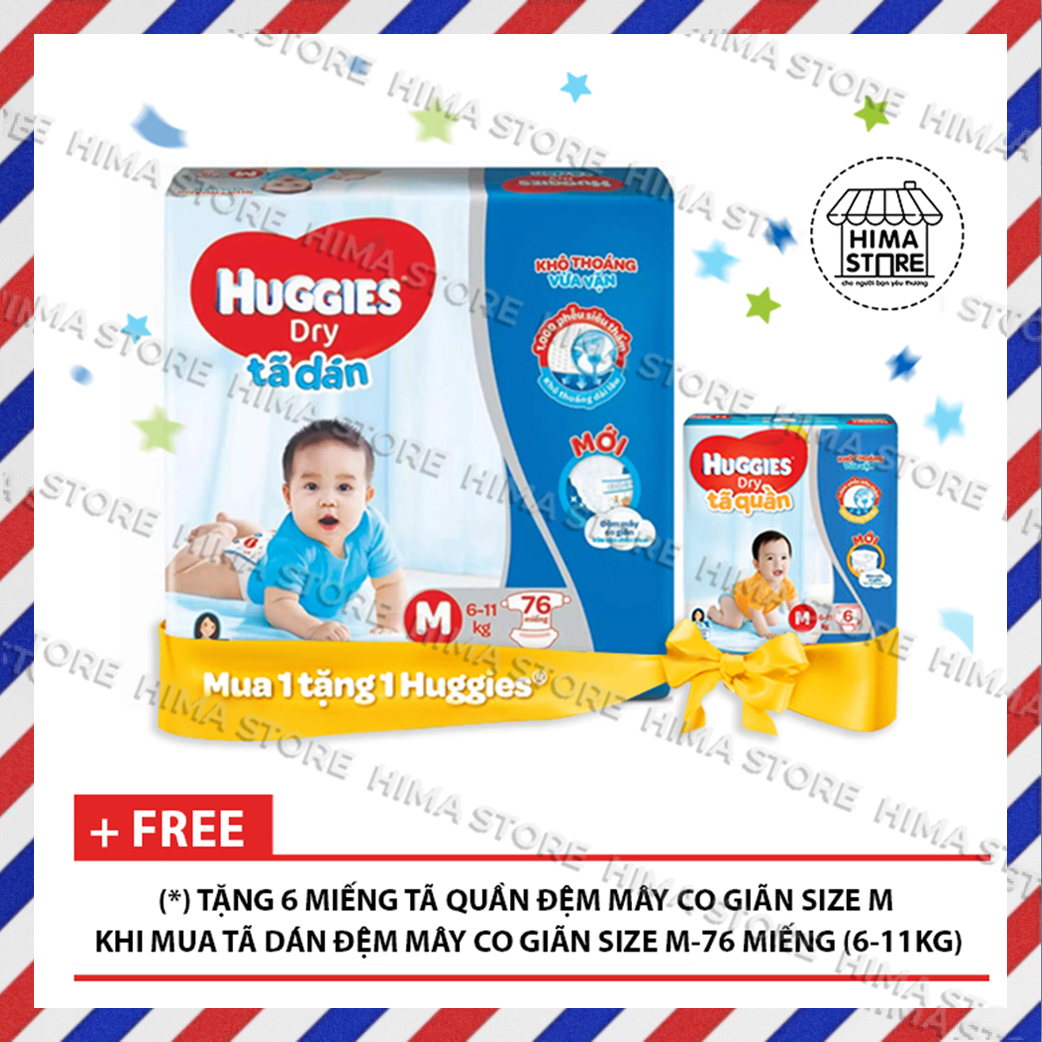Tã/bỉm dán huggies m76 tã/bỉm dán huggies dry super jumbo m76 - gói 76 miếng - cam kết hsd còn ít nhất 10 tháng