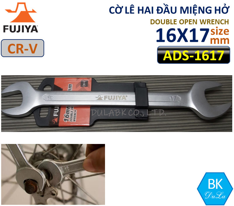 [HCM]Cờ lê hai đầu miệng hở 16x17mm Fujiya Nhật Bản ADS-1617 Thép CR-V