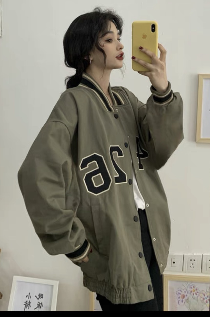 Áo khoác dù bomber bóng chày thêu 5426 nổi nút bấm, áo khoác dù cực chất