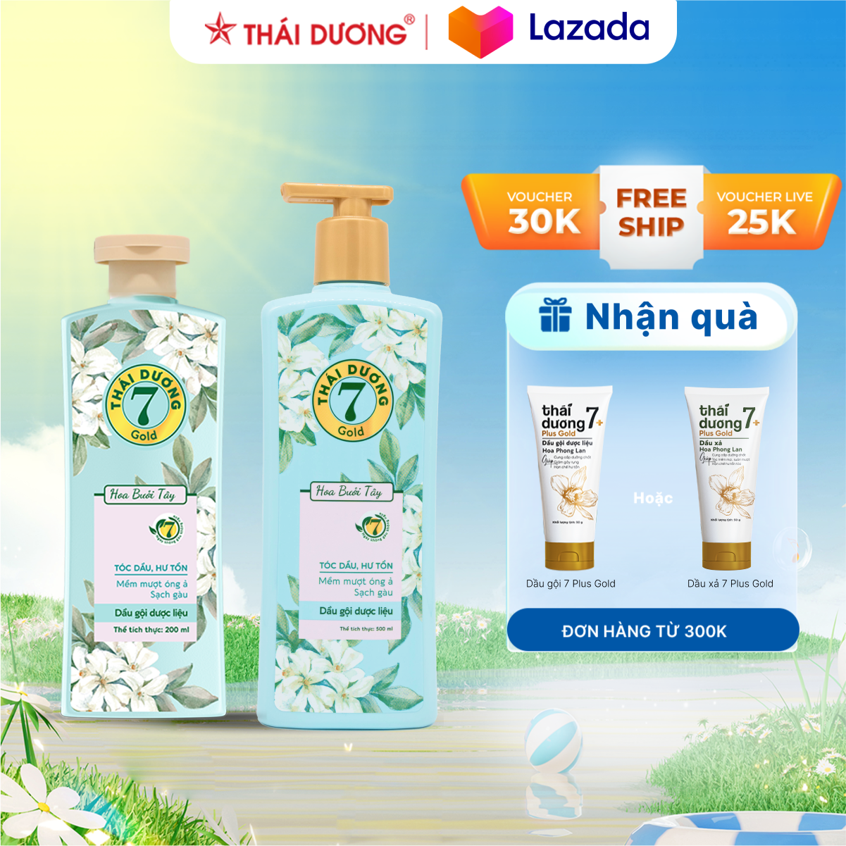 Combo Dầu Gội Và Dầu Xả Thái Dương 7 Gold Hoa Bưởi Tây ( DG 500ml & DX 300ml Gold/200ml) - Sao Thái Dương